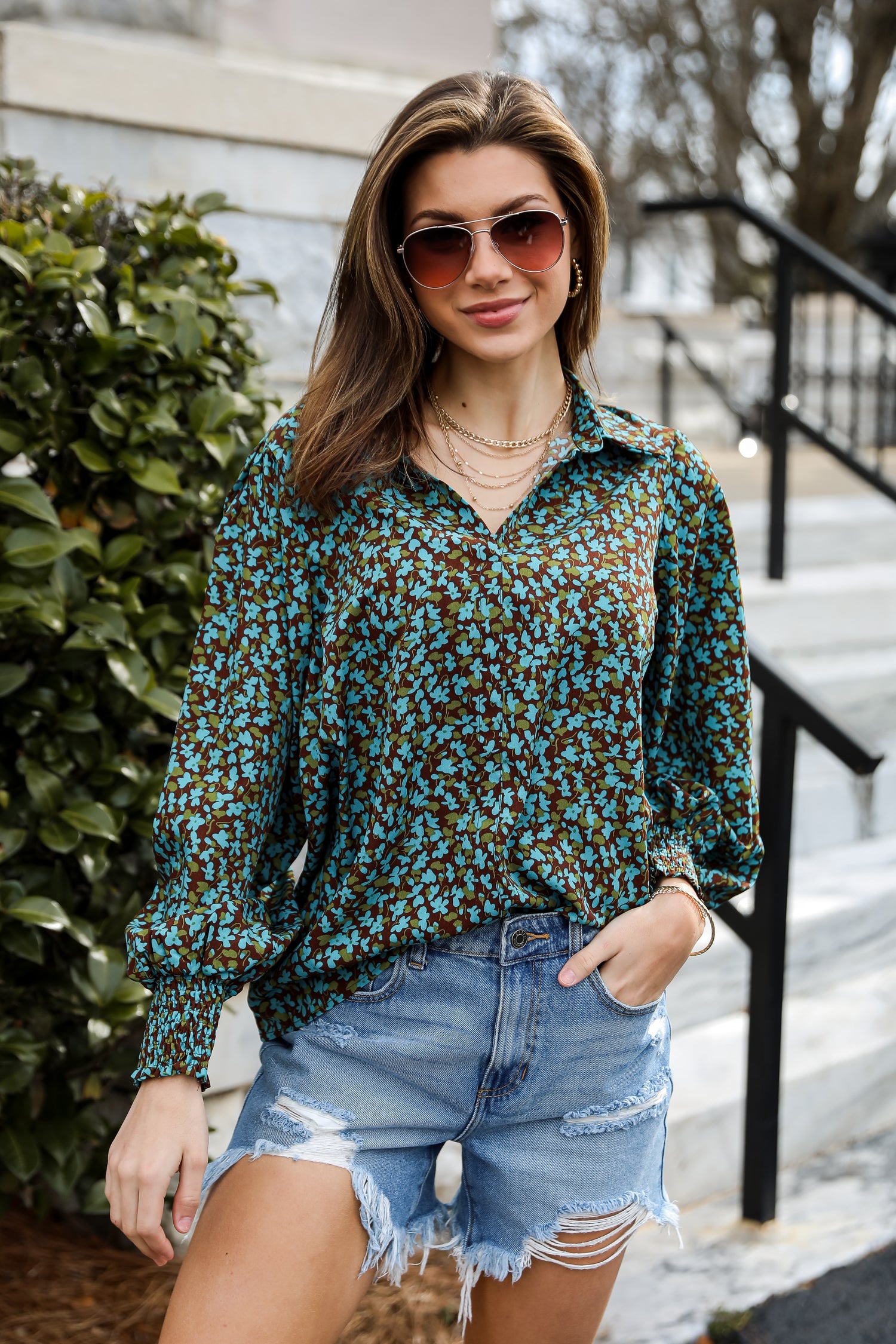 cute Brown Floral Blouse