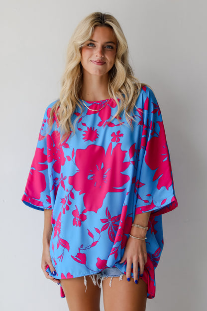 Happily Sweet Blue Floral Oversized Blouse