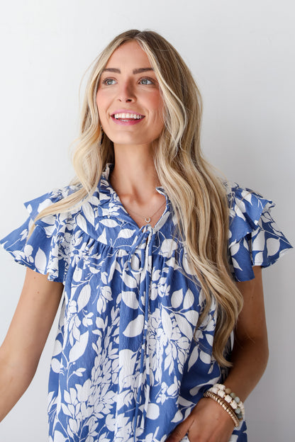 girly Blue Floral Blouse