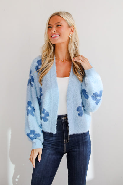 Warm Up To You Blue Floral Sweater Cardigan