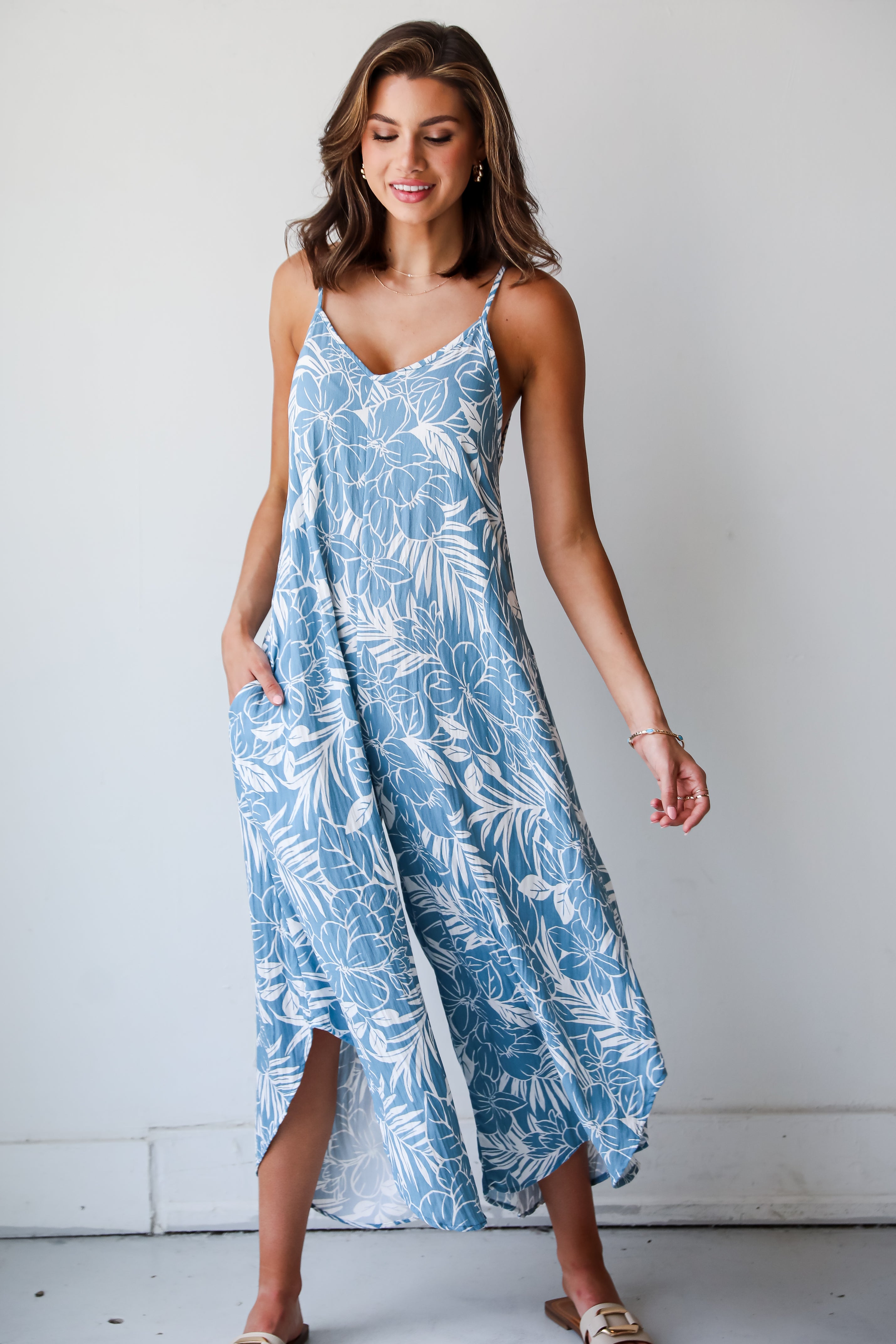 Light Blue Floral Jumpsuit for women