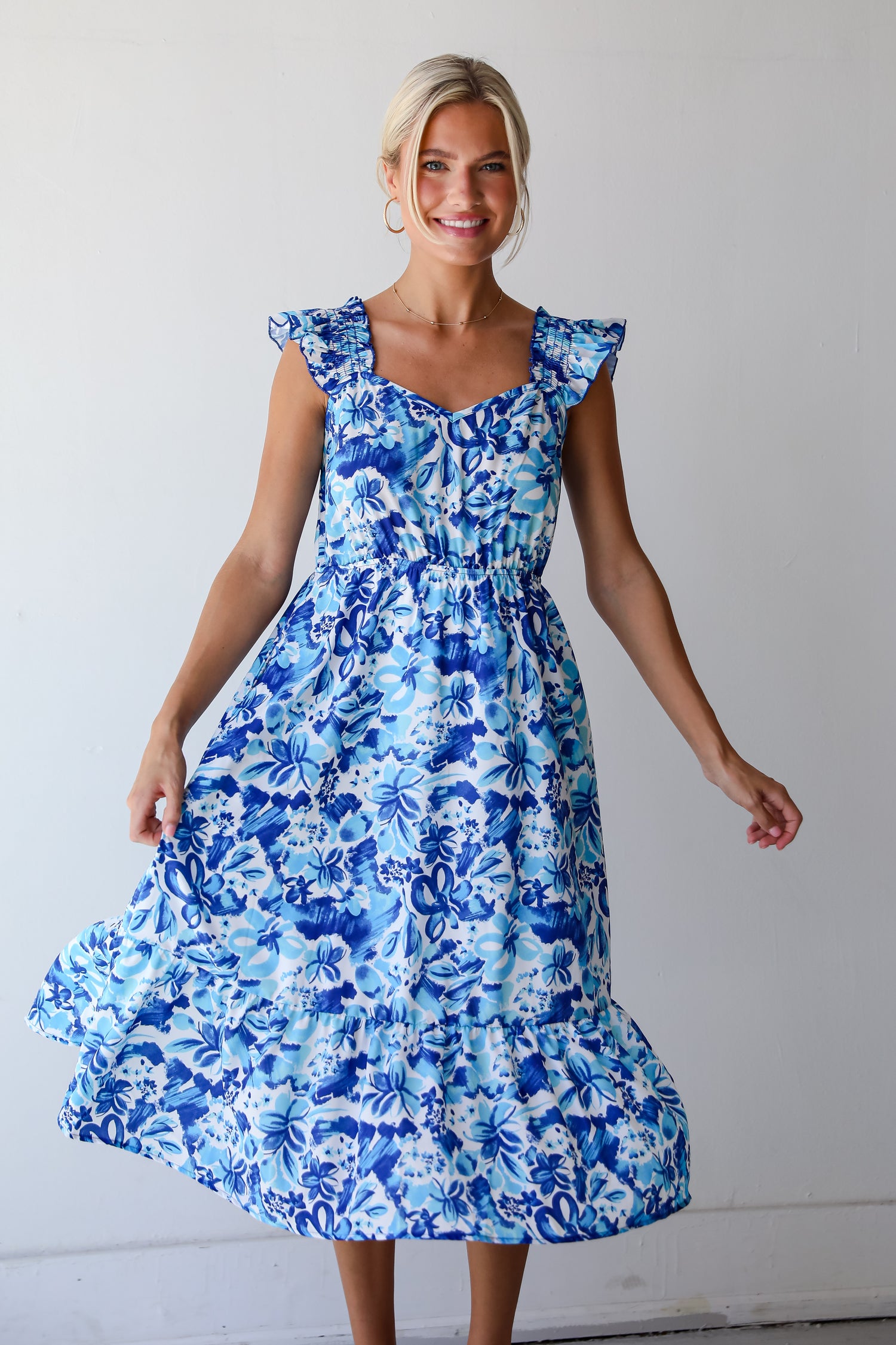 Sweetest Life Blue Floral Midi Dress