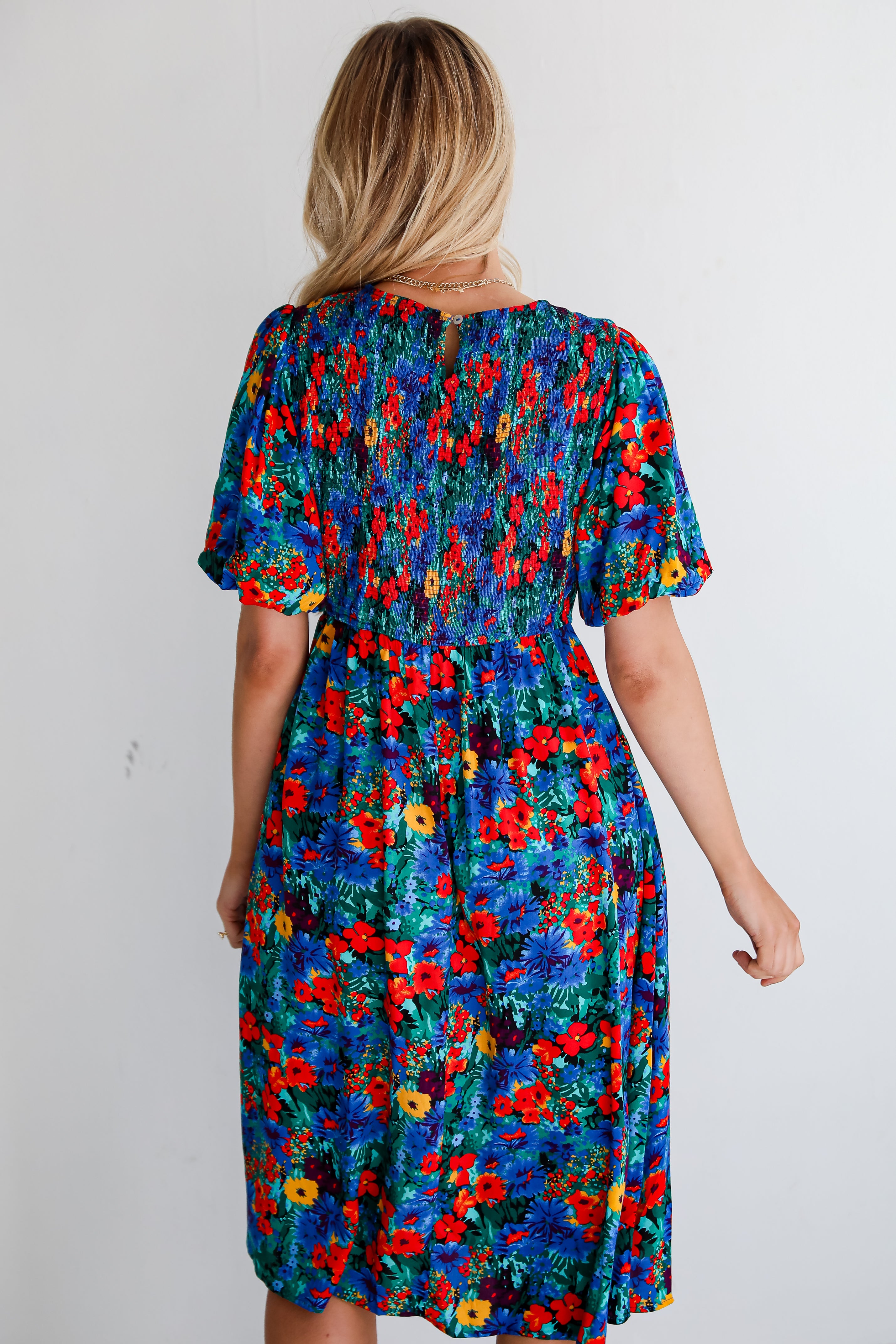 Blue Floral Midi Dress for women