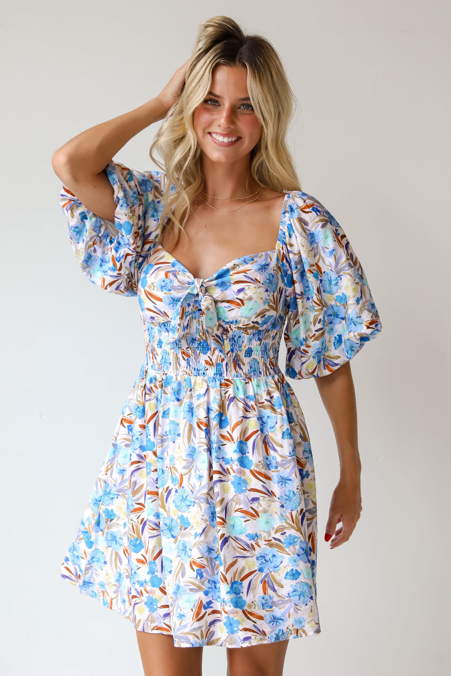 Poised Sensibility Blue Floral Mini Dress