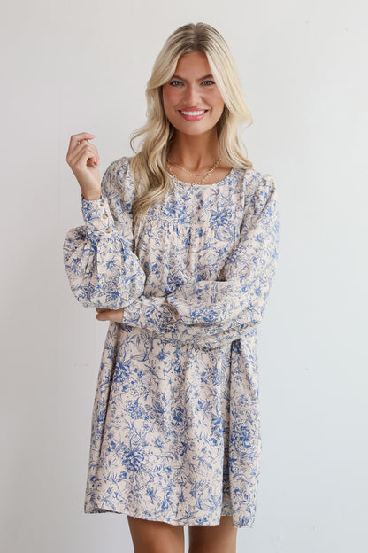 Luxe Romantic Blue Floral Mini Dress