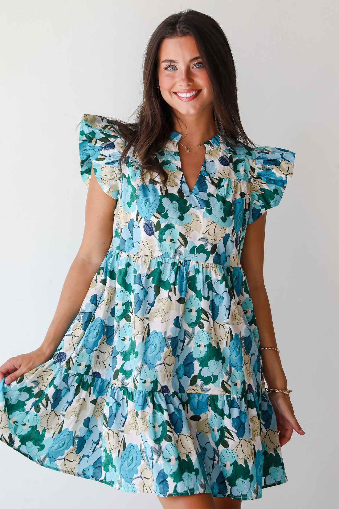 Flourishing Confidence Blue Floral Tiered Mini Dress