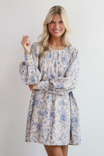 Luxe Romantic Blue Floral Mini Dress