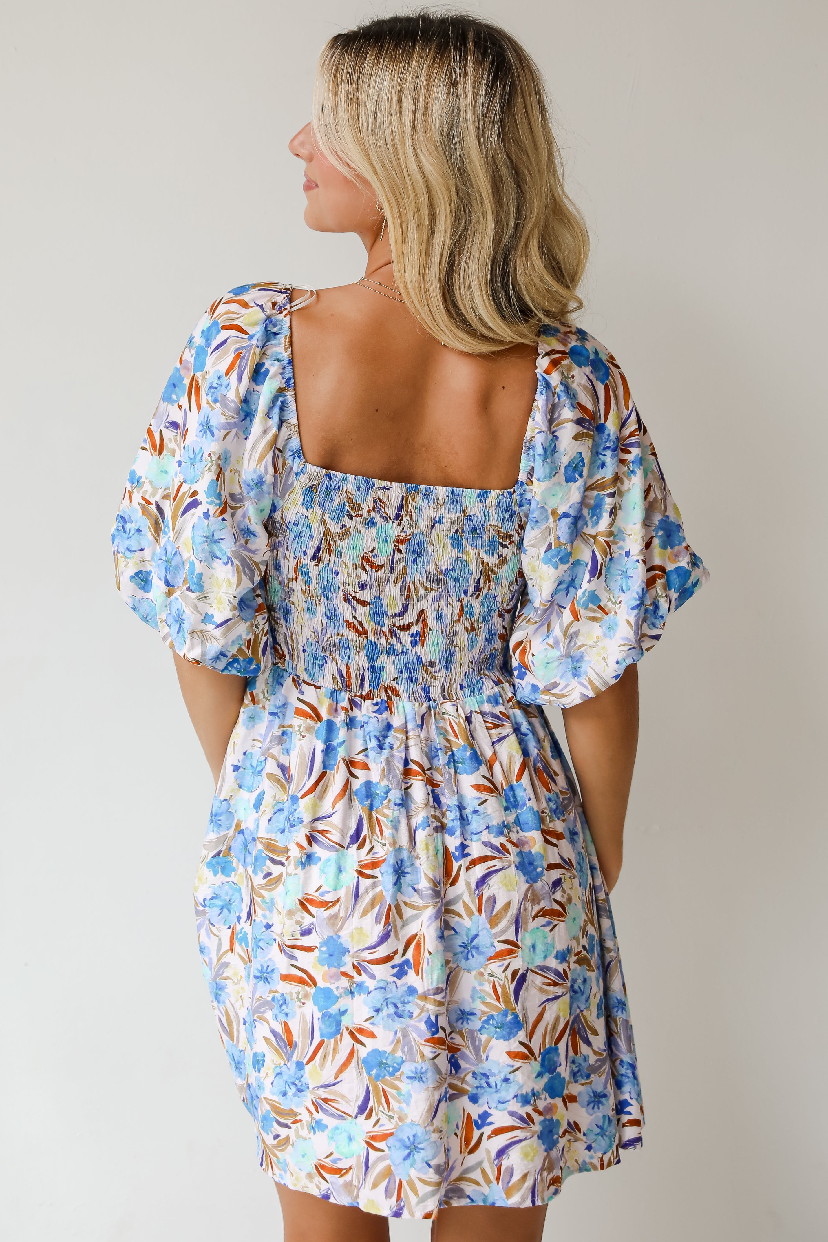 Poised Sensibility Blue Floral Mini Dress