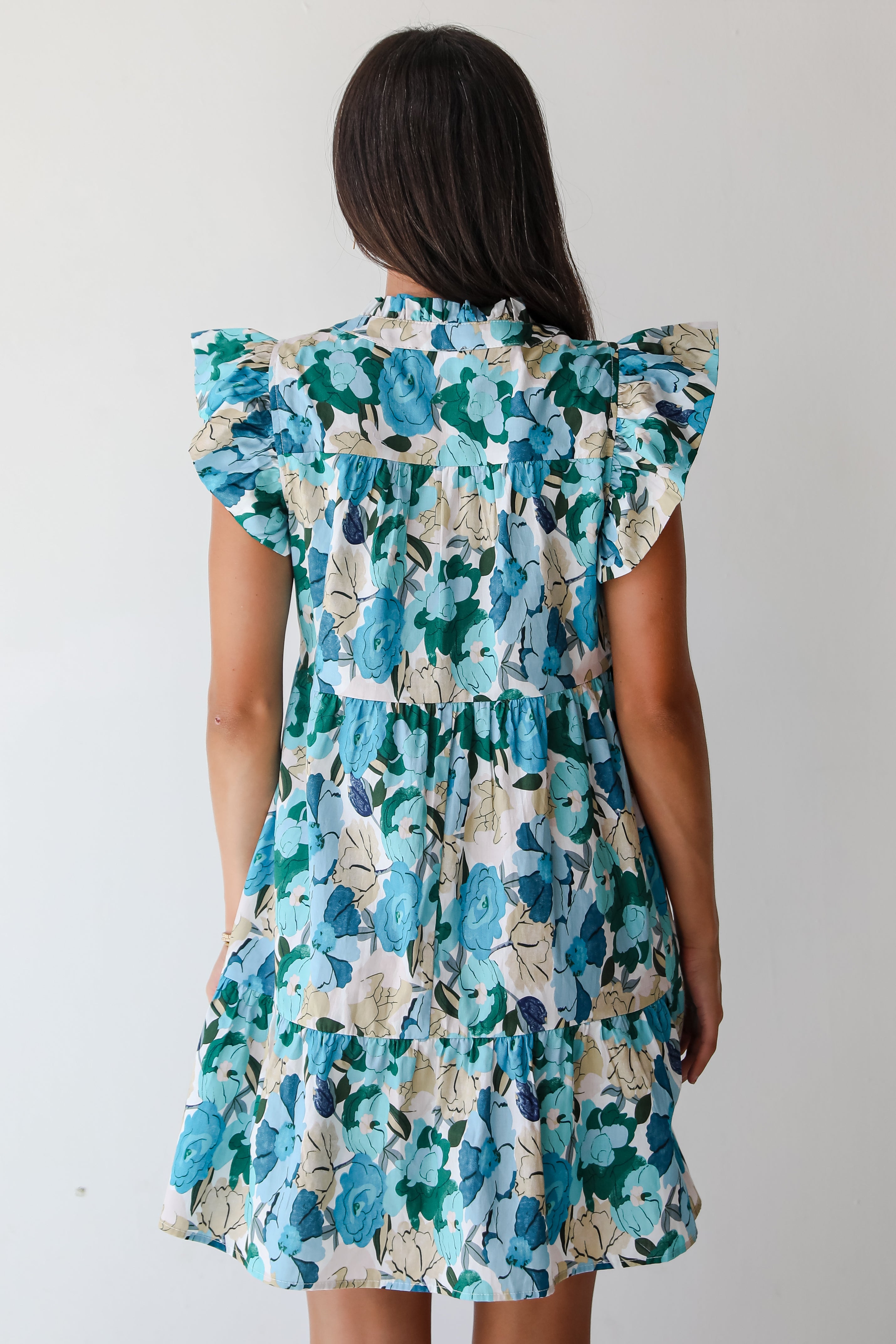 Flourishing Confidence Blue Floral Tiered Mini Dress