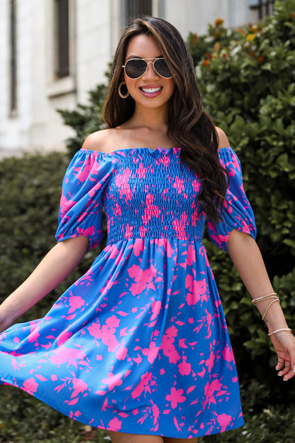 Sweetly Vibing Blue Floral Mini Dress