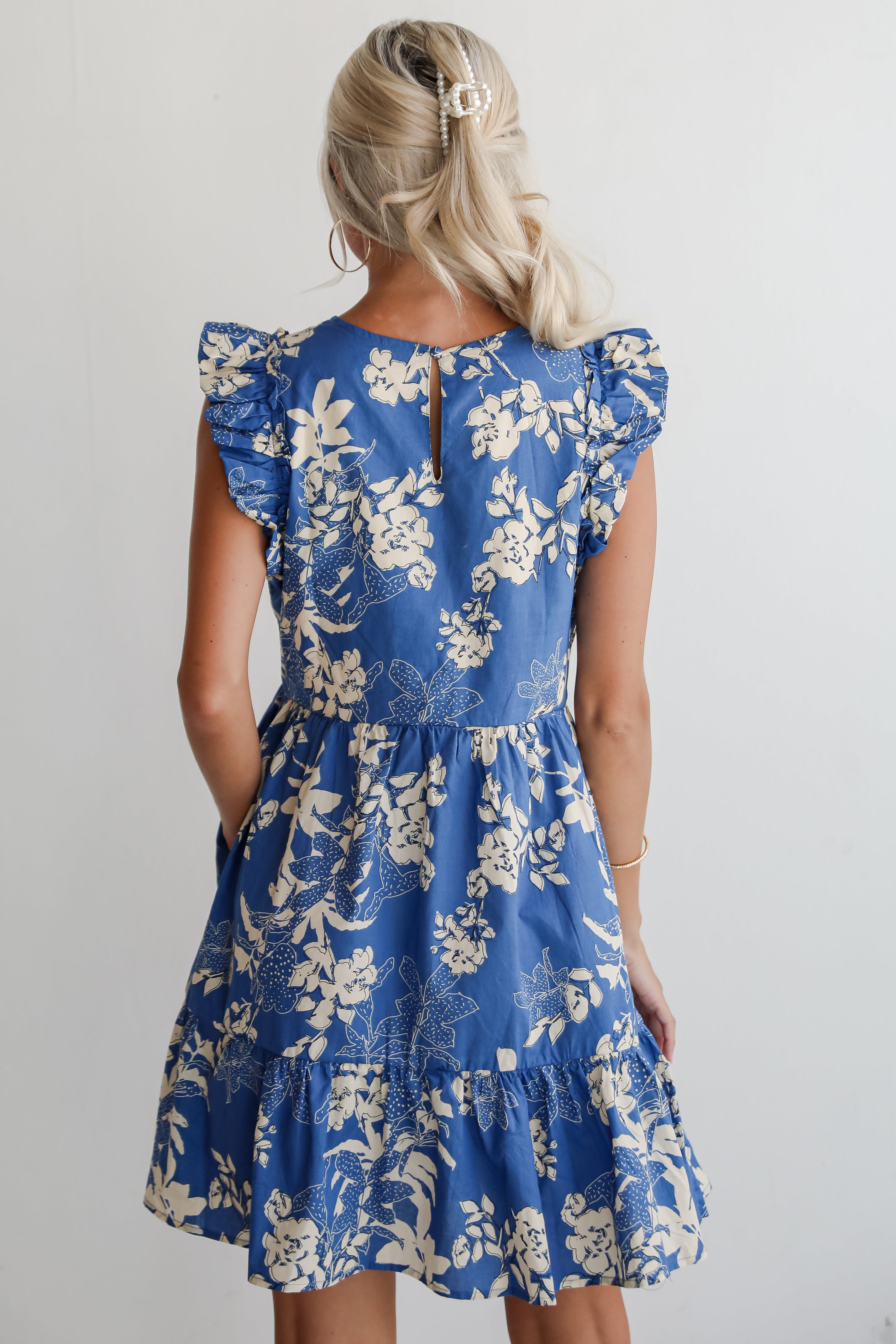 Flirtatious Poise Blue Floral Tiered Mini Dress