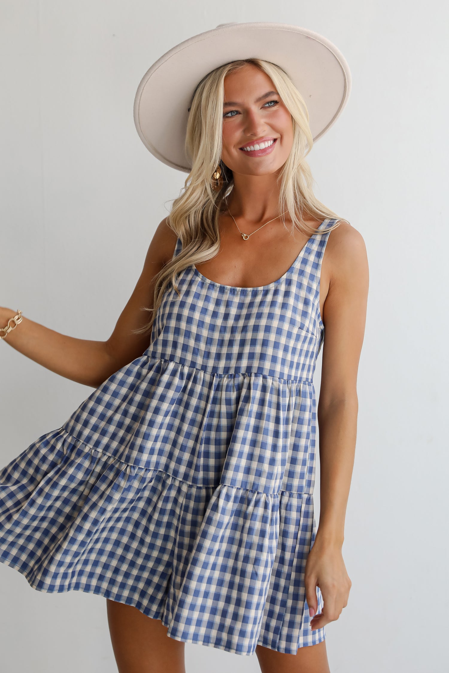 Blissfully Perfect Blue Gingham Romper