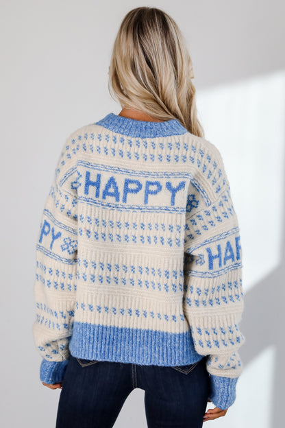 Blue Striped Happy Sweater