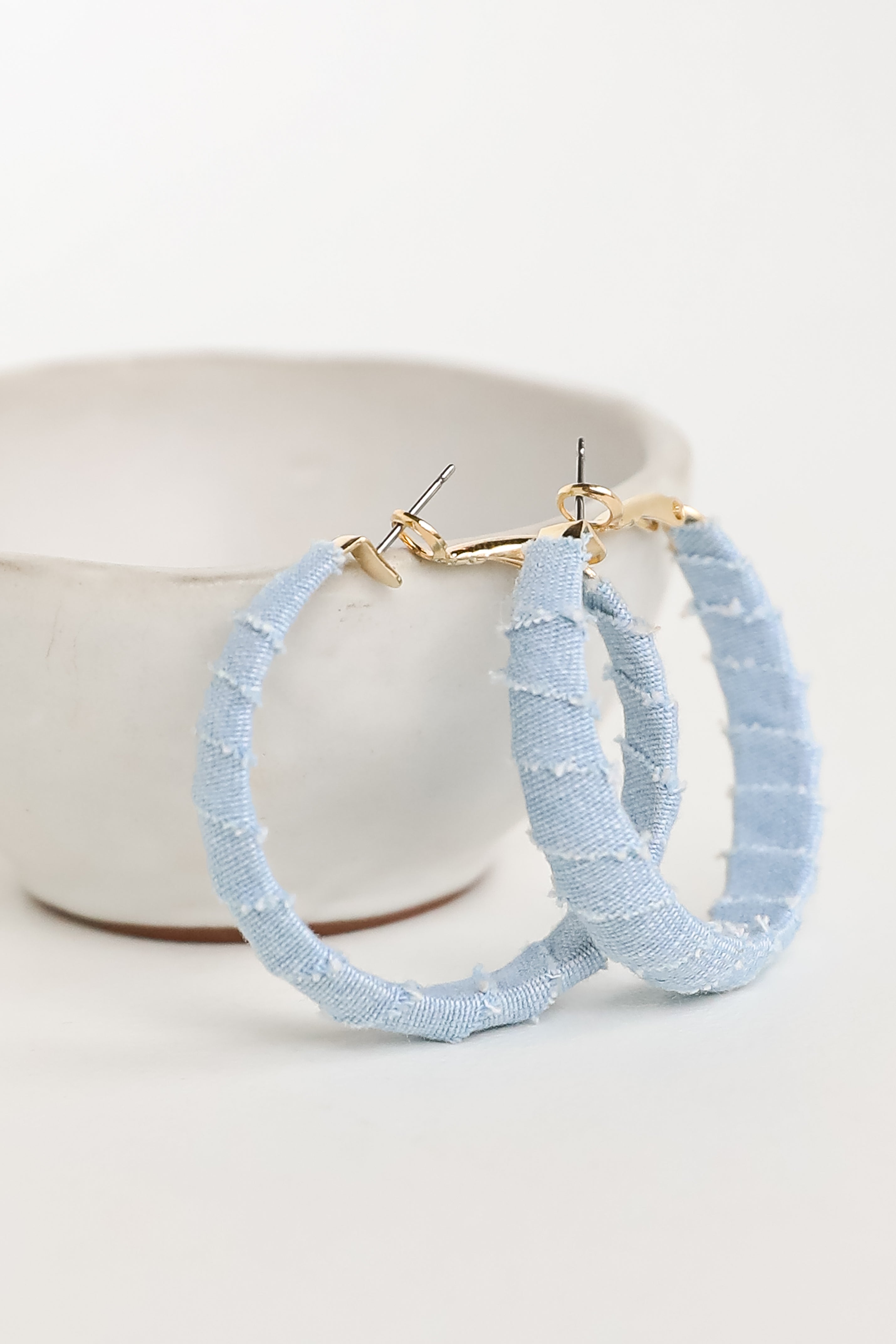 Light Blue Denim Hoop Earrings