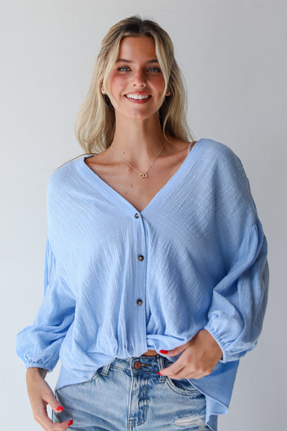 Sleek Dedication Light Blue Linen Blouse