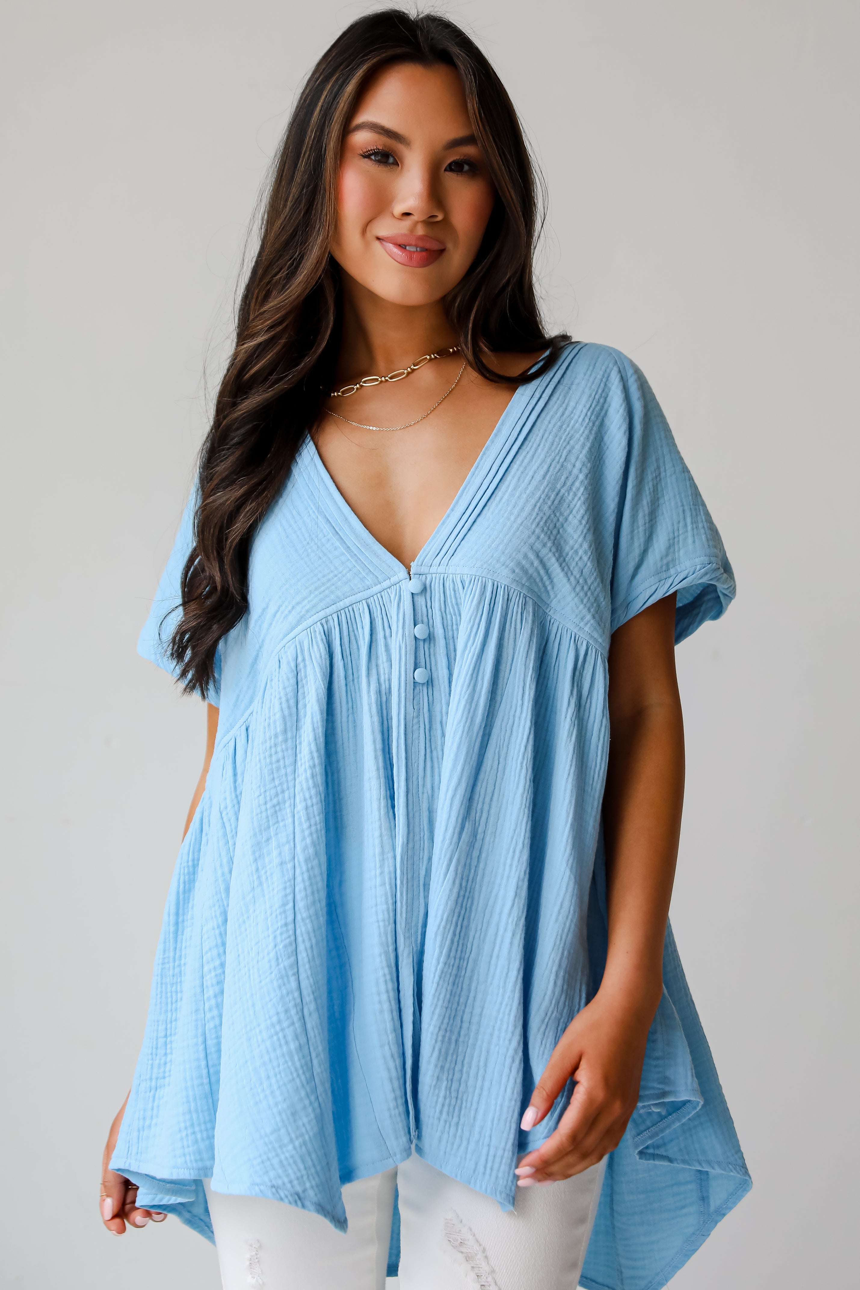 Blissful Icon Light Blue Linen Blouse