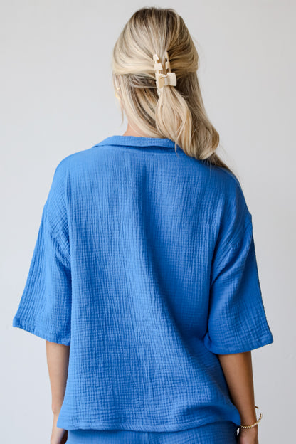 Stylish Ease Blue Linen Blouse