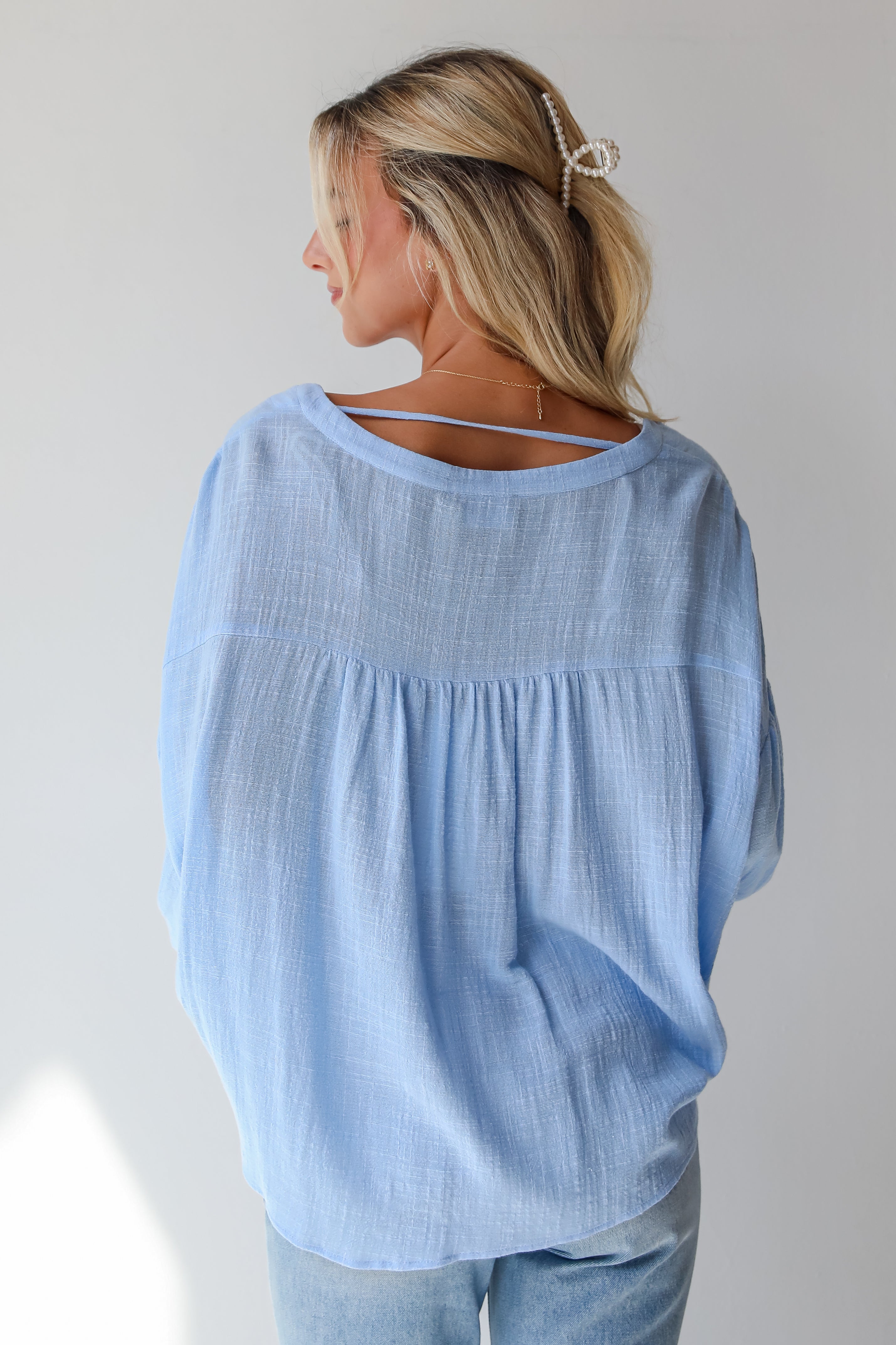 Sleek Dedication Light Blue Linen Blouse