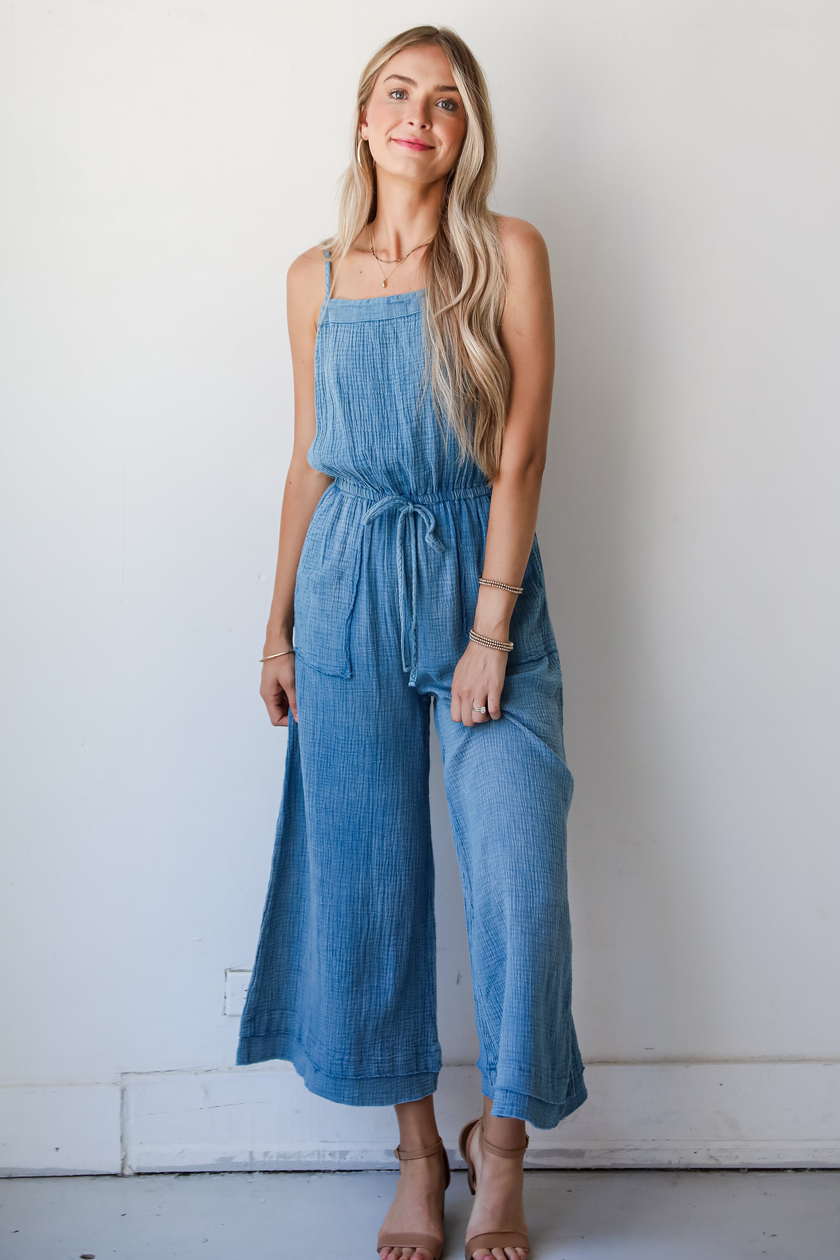 Immensely Poised Blue Linen Jumpsuit