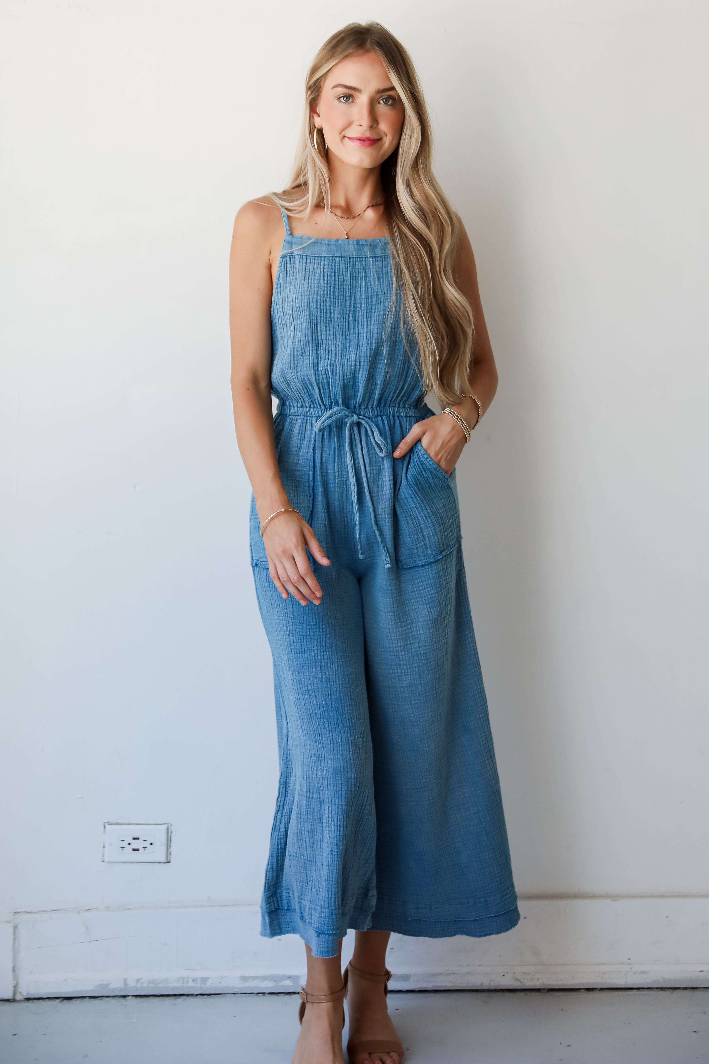 Immensely Poised Blue Linen Jumpsuit