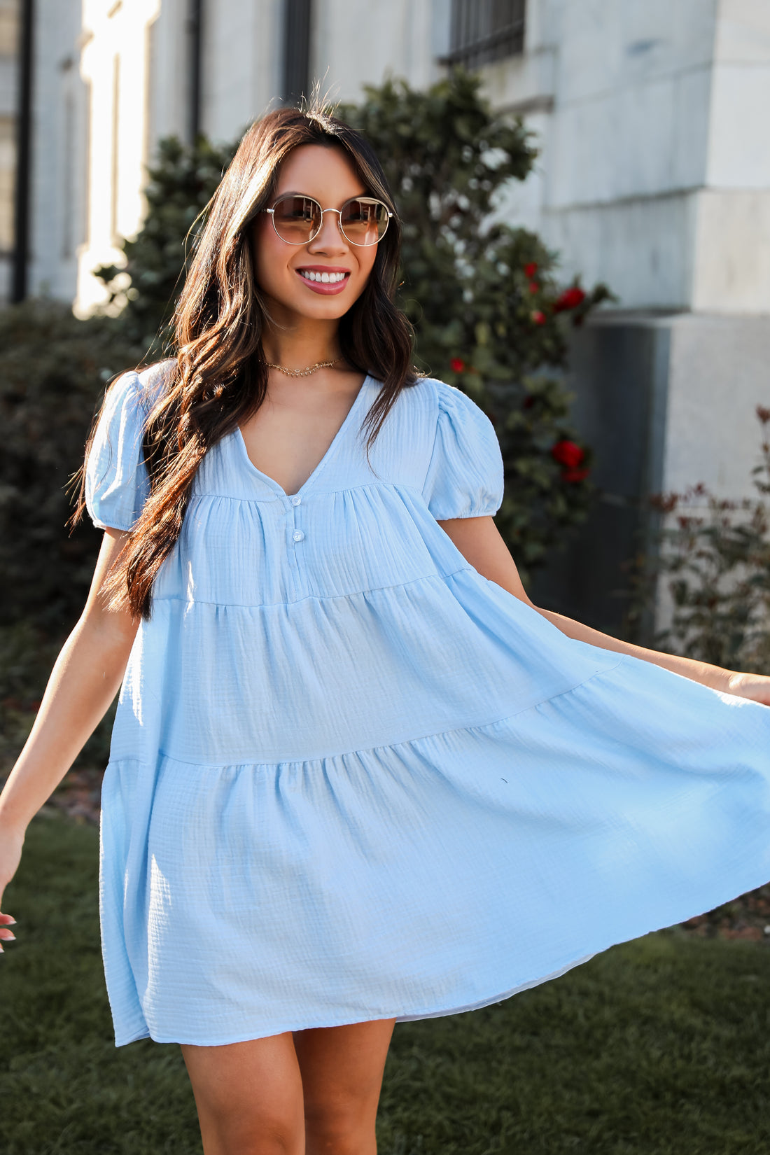 Light Blue Linen Mini Dress