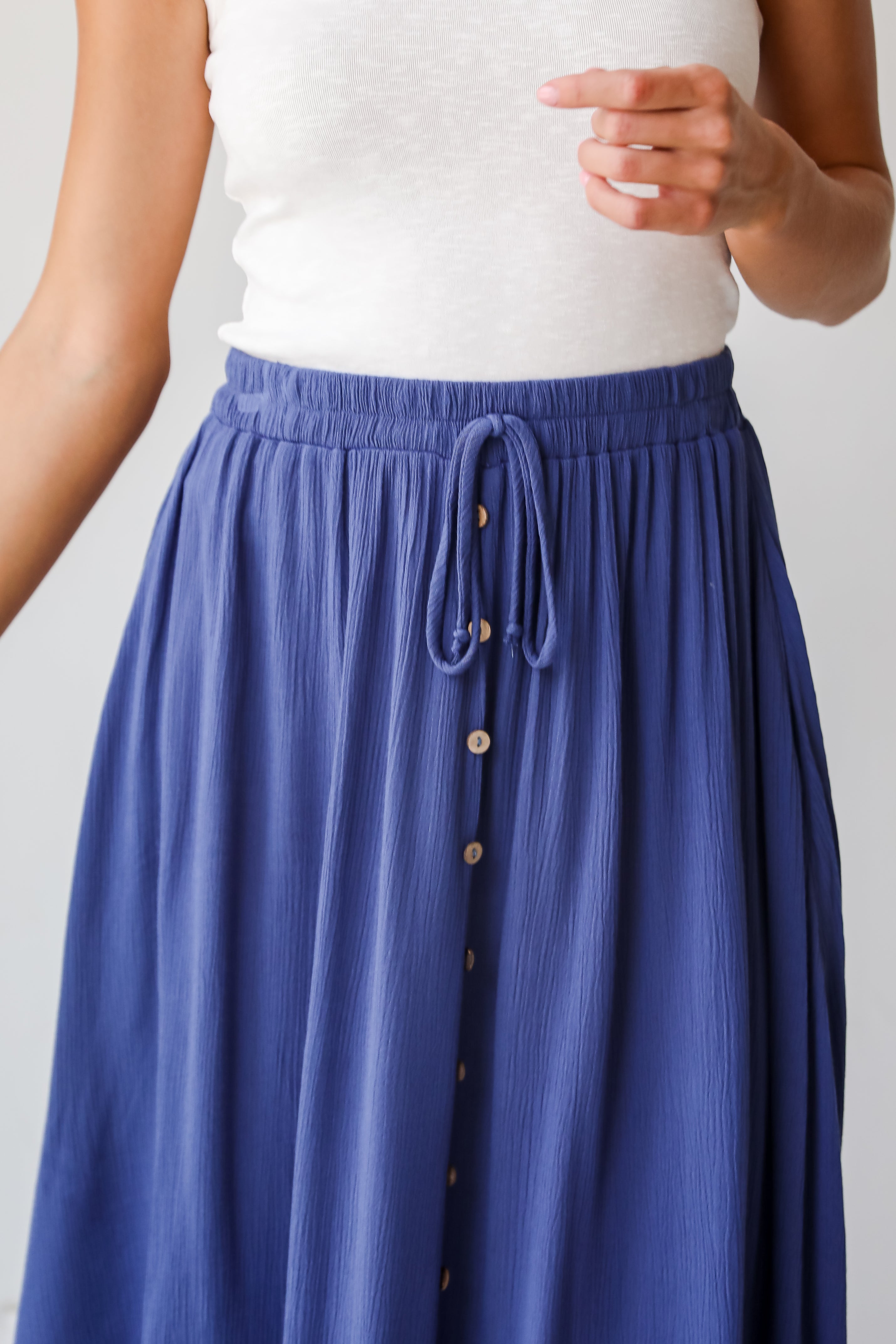 Sweetly Sophisticated Blue Button Front Midi Skirt