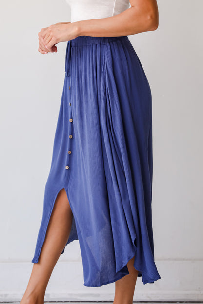 Sweetly Sophisticated Blue Button Front Midi Skirt