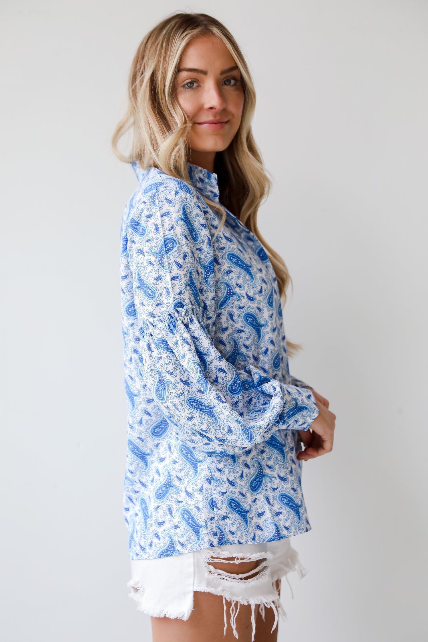 button  up blouse for women,Blue Paisley Blouse, Truly Delightful Blue Paisley Blouse, Blue Paisley Top, Women&