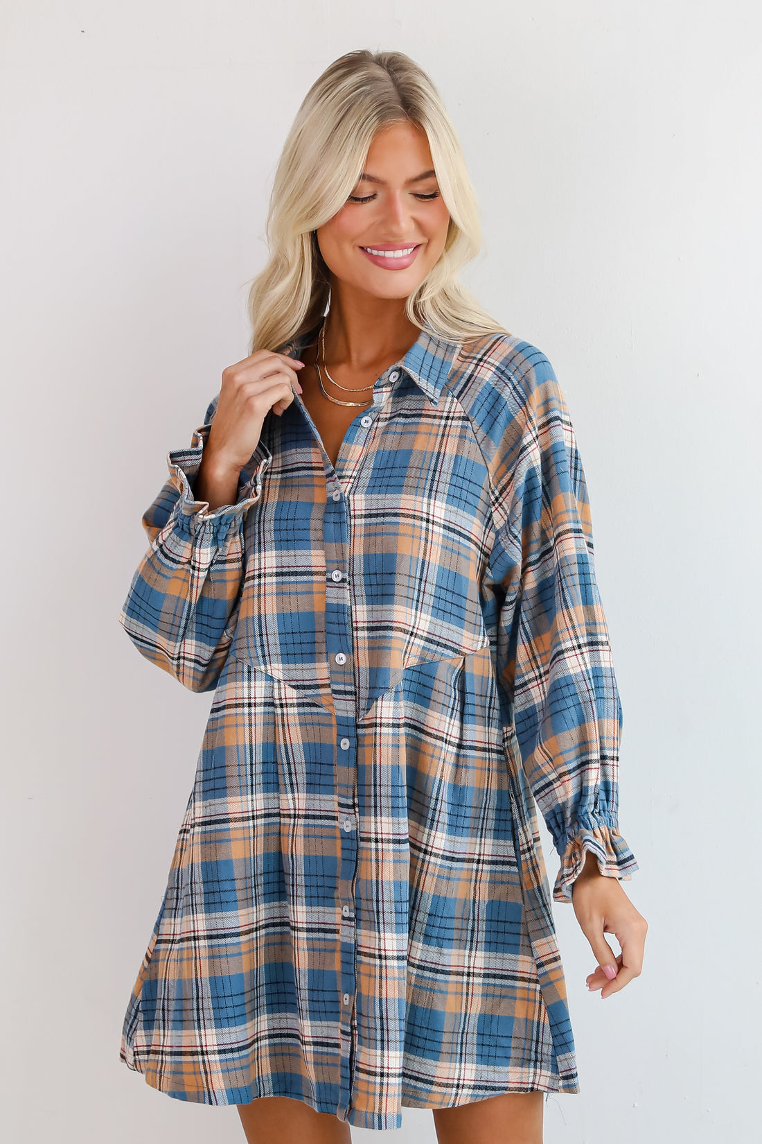 Superior Aesthetic Blue Plaid Flannel Mini Dress