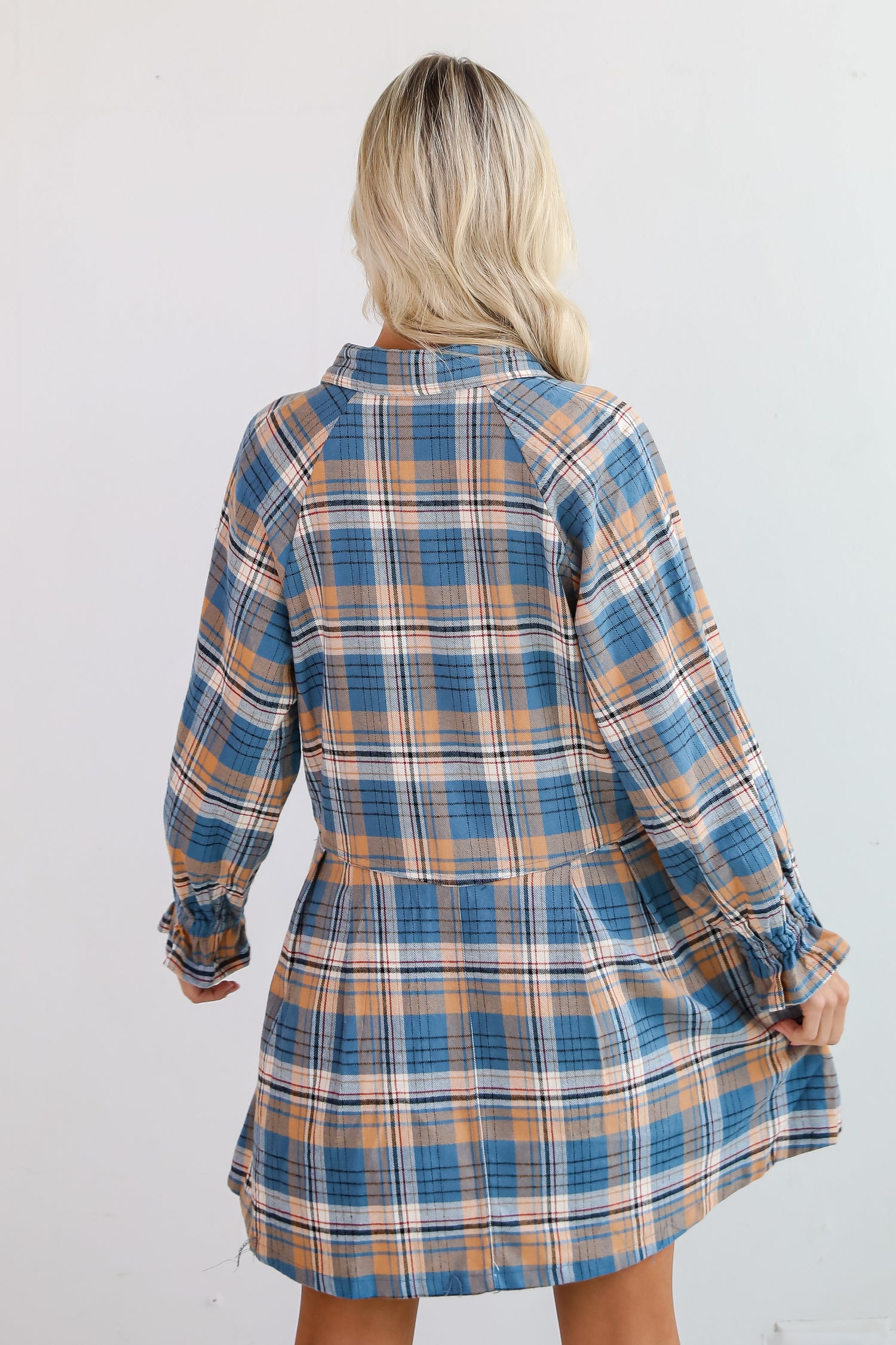 Superior Aesthetic Blue Plaid Flannel Mini Dress