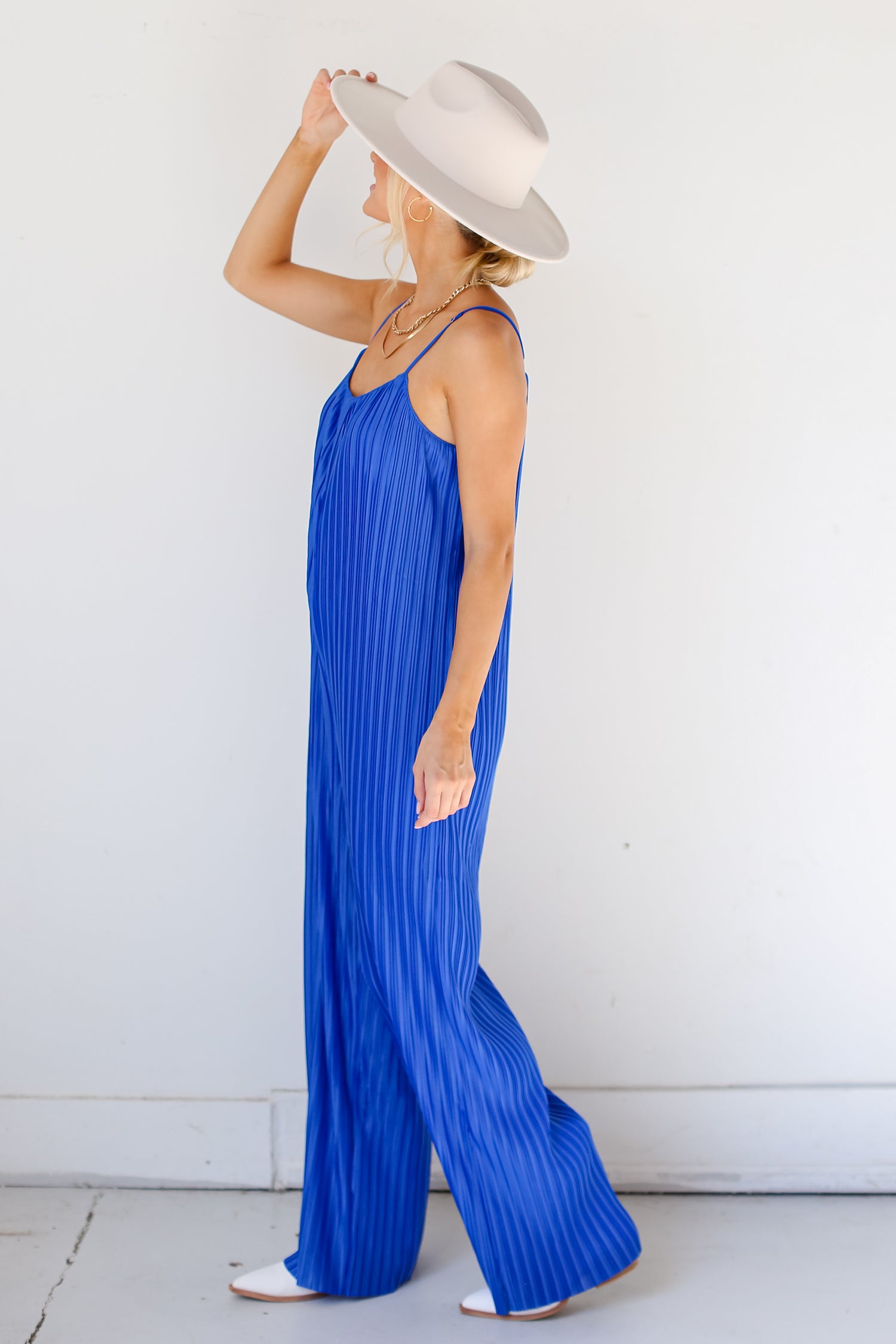 blue Plisse Jumpsuit side view