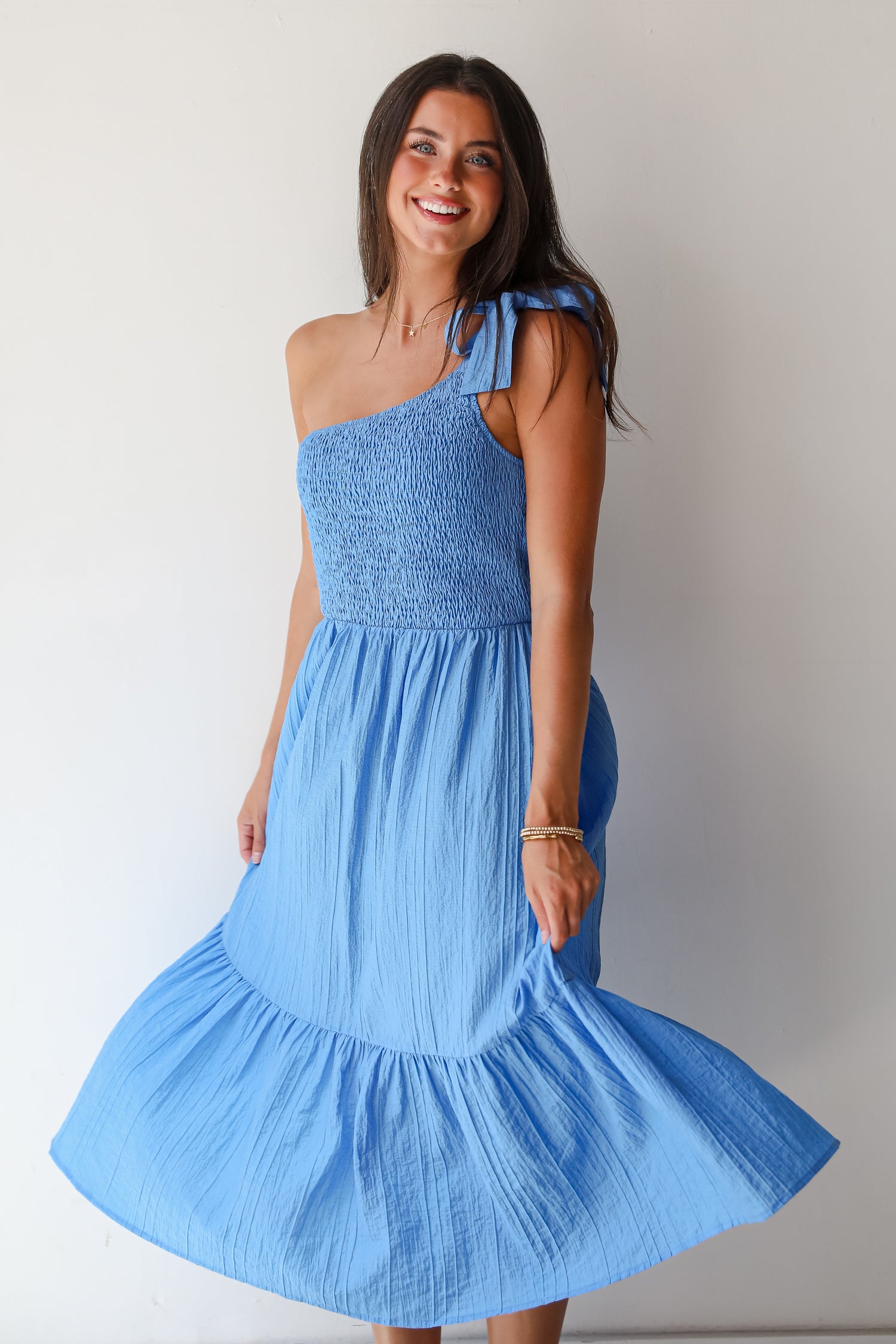 Dedicated To Glamour Blue One-Shoulder Midi Dress