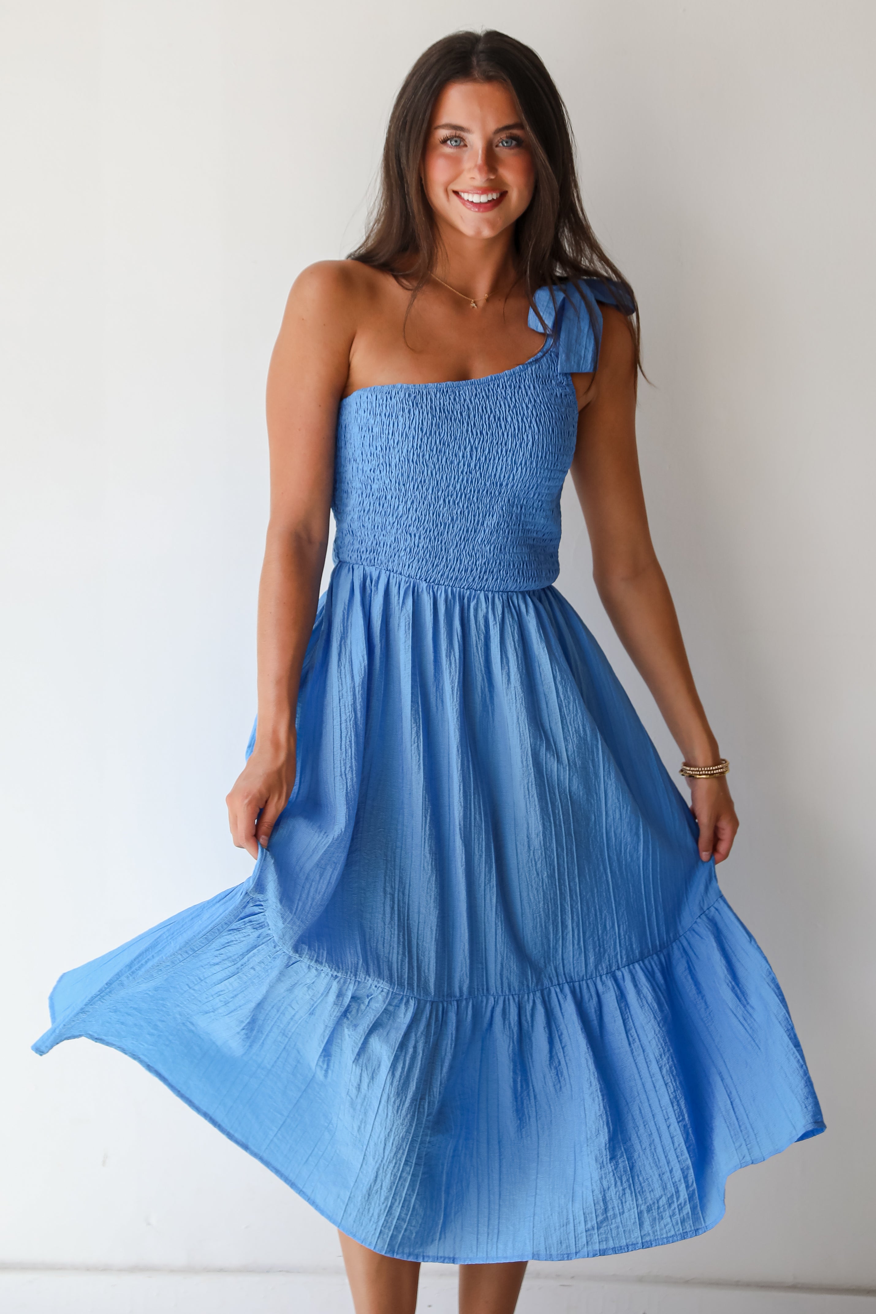 Dedicated To Glamour Blue One-Shoulder Midi Dress