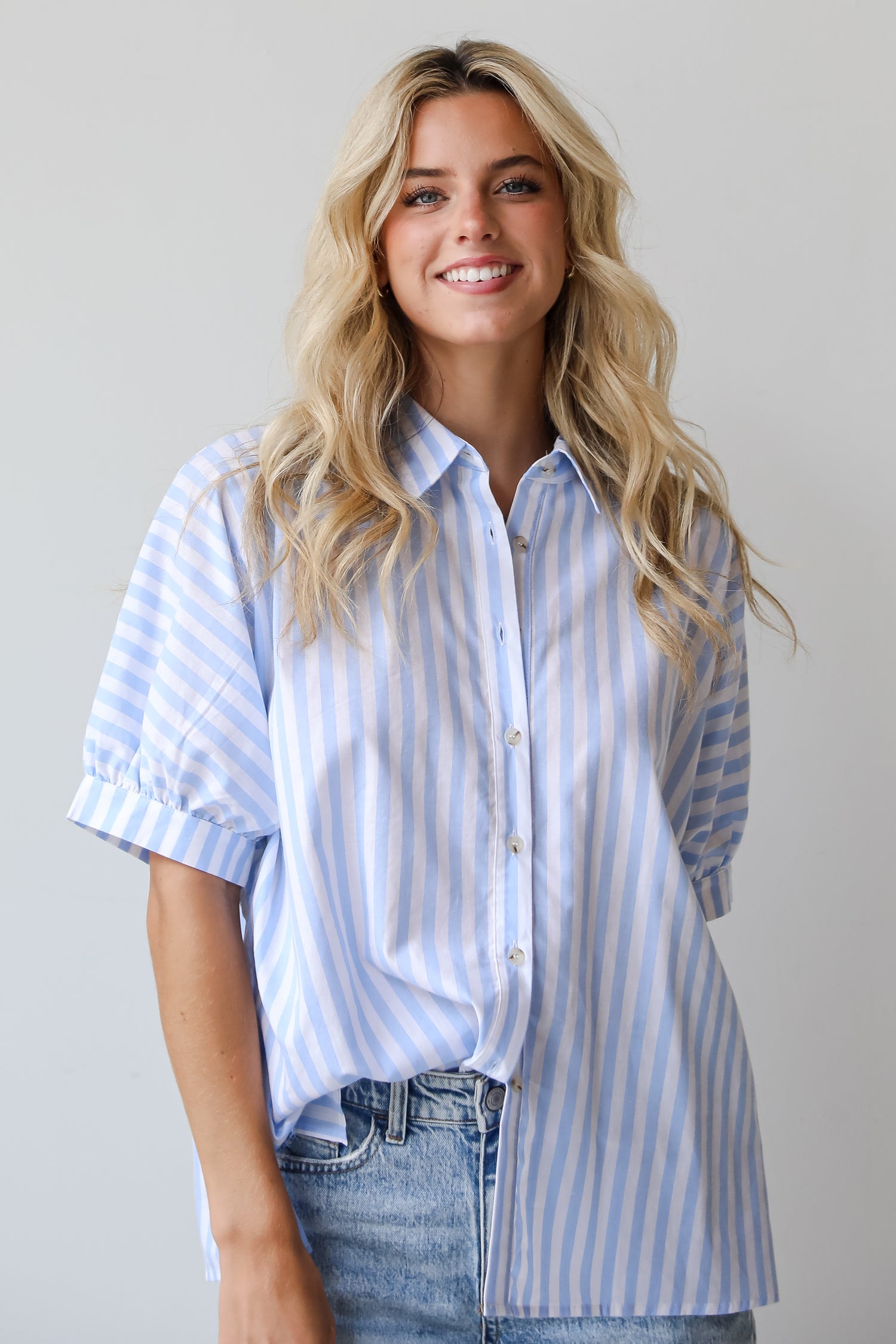 Breezy Cutie Light Blue Striped Blouse