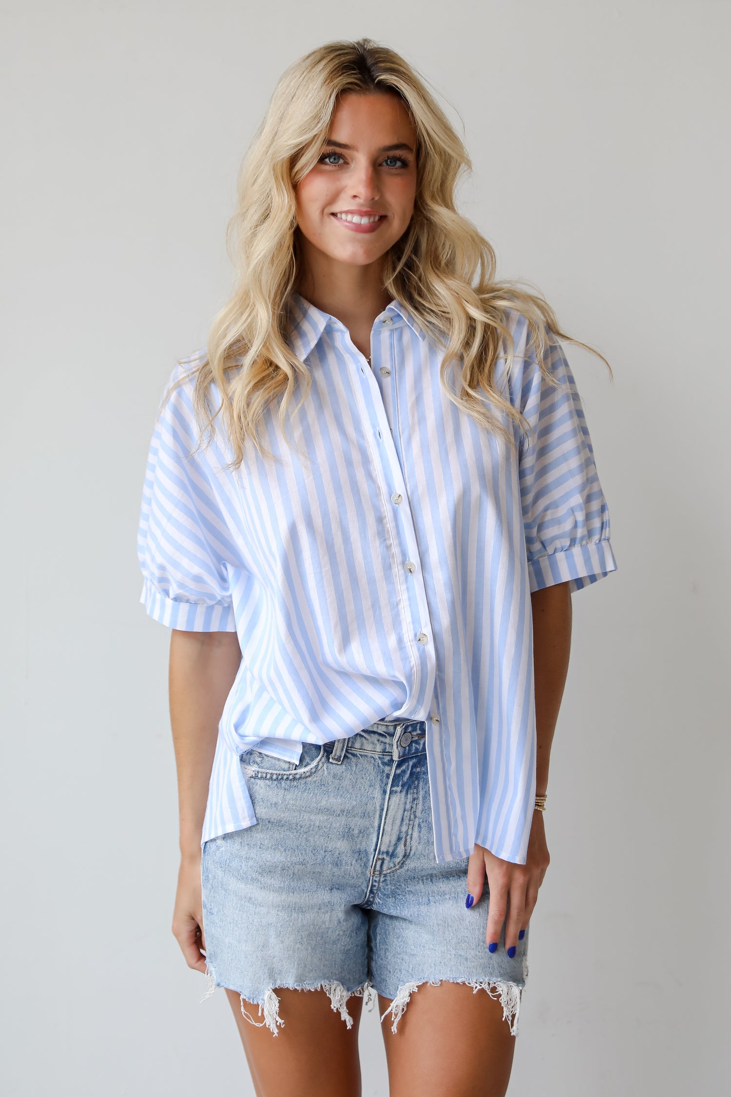 Breezy Cutie Light Blue Striped Blouse