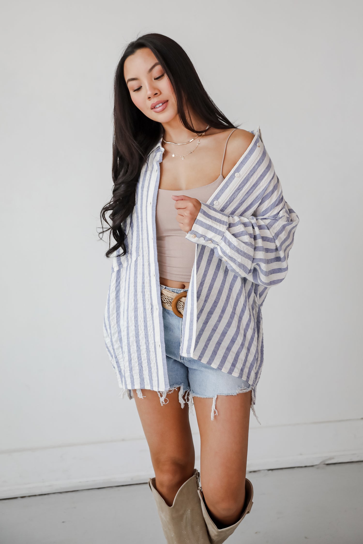 Sunny Signs Blue Striped Button-Up Blouse