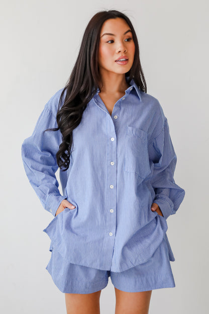 Vacation Sun Blue Striped Button-Up Blouse