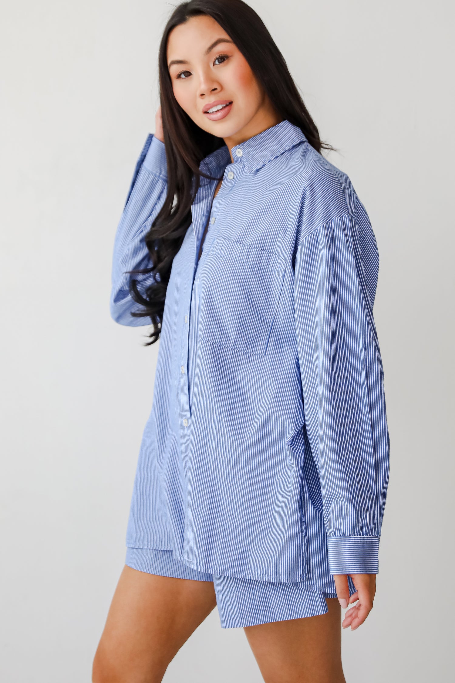 Vacation Sun Blue Striped Button-Up Blouse