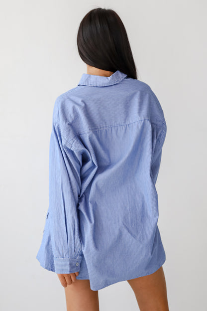 Vacation Sun Blue Striped Button-Up Blouse