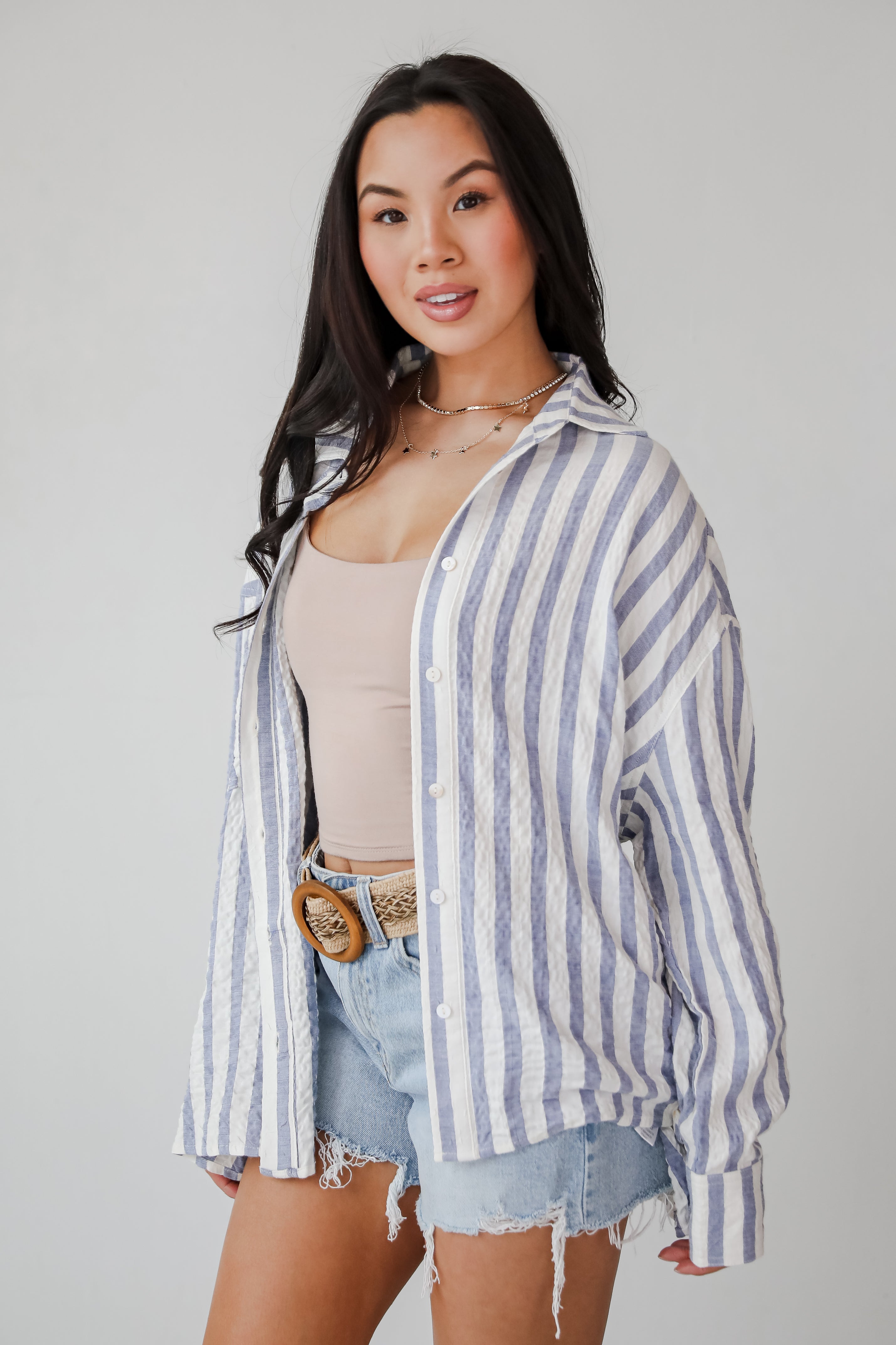 Sunny Signs Blue Striped Button-Up Blouse