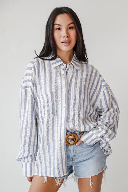 Sunny Signs Blue Striped Button-Up Blouse