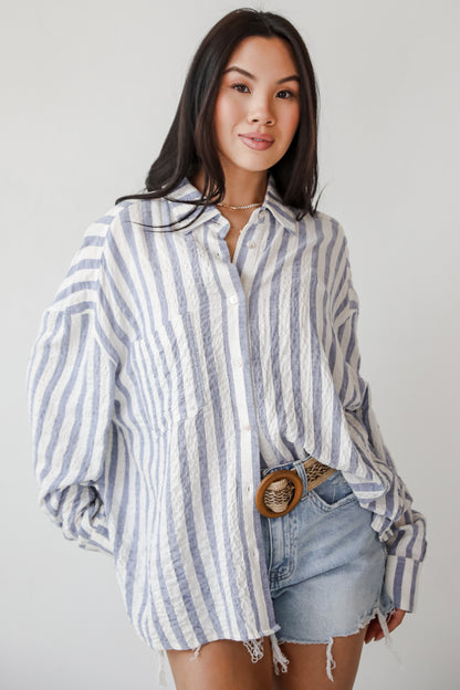 Sunny Signs Blue Striped Button-Up Blouse