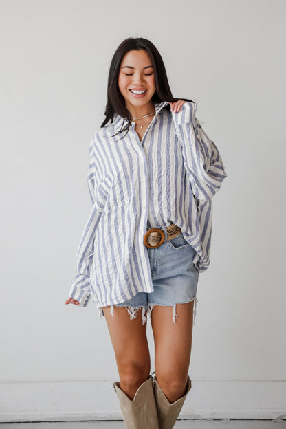 Sunny Signs Blue Striped Button-Up Blouse