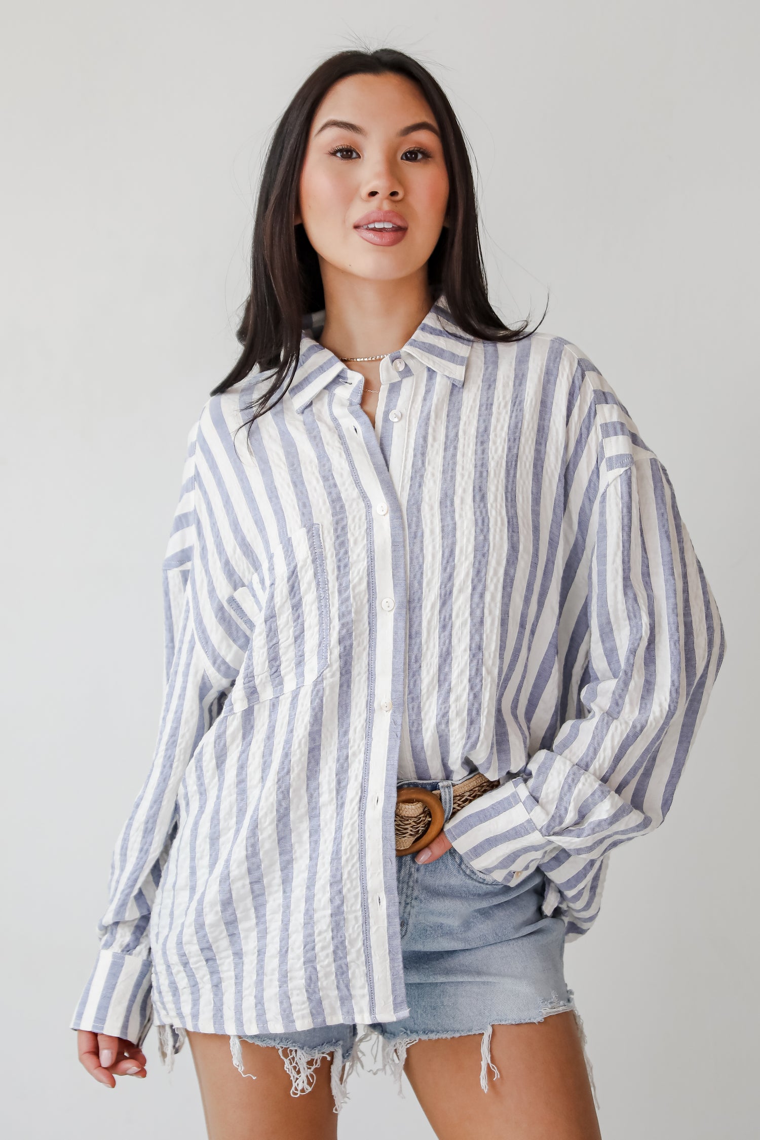 Sunny Signs Blue Striped Button-Up Blouse