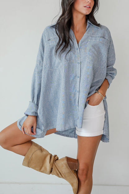 Wave Maker Blue Striped Button-Up Blouse