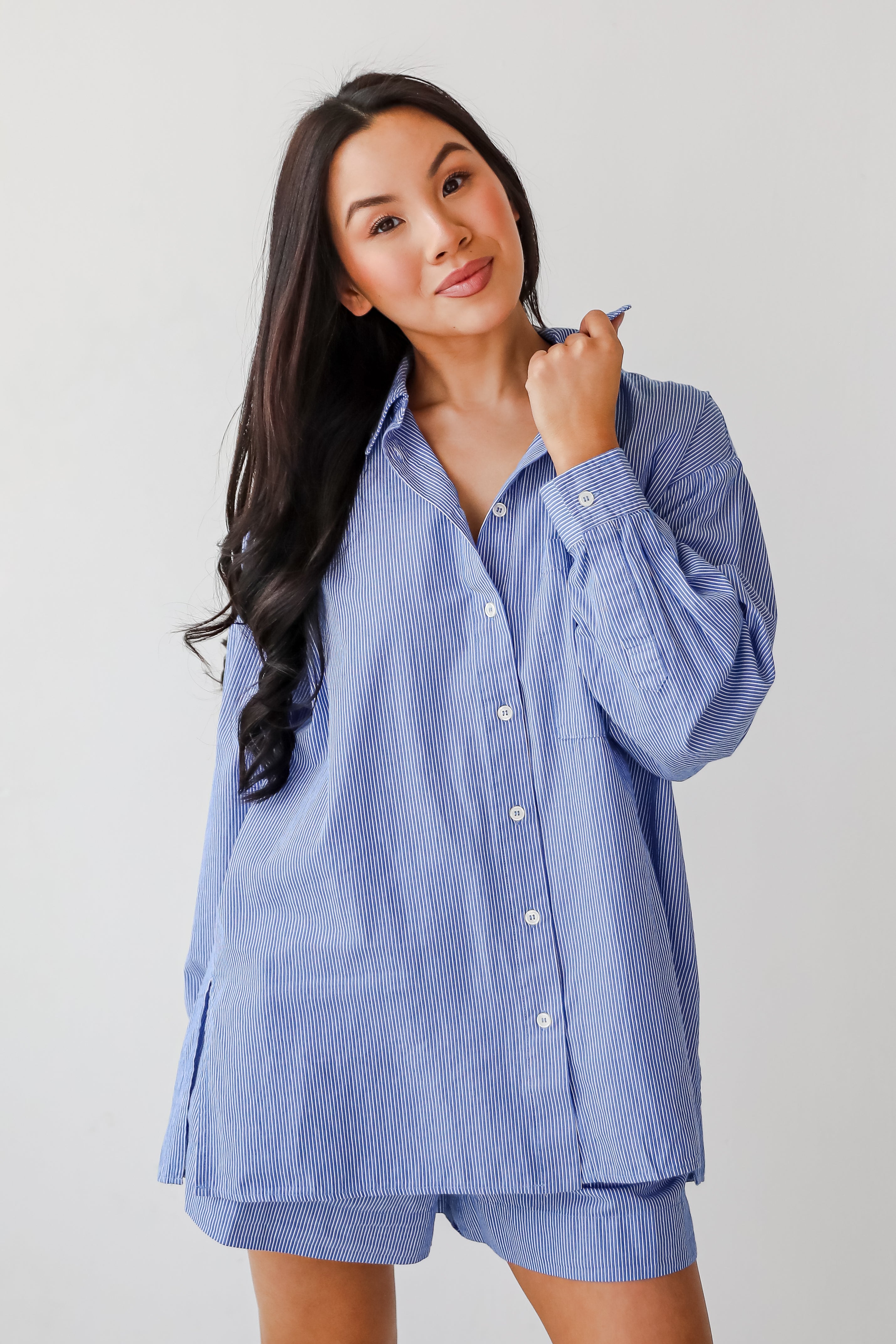 Vacation Sun Blue Striped Button-Up Blouse