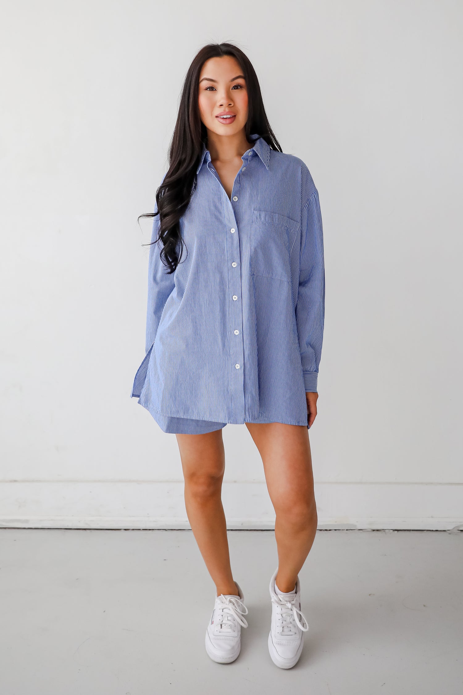 Vacation Sun Blue Striped Button-Up Blouse