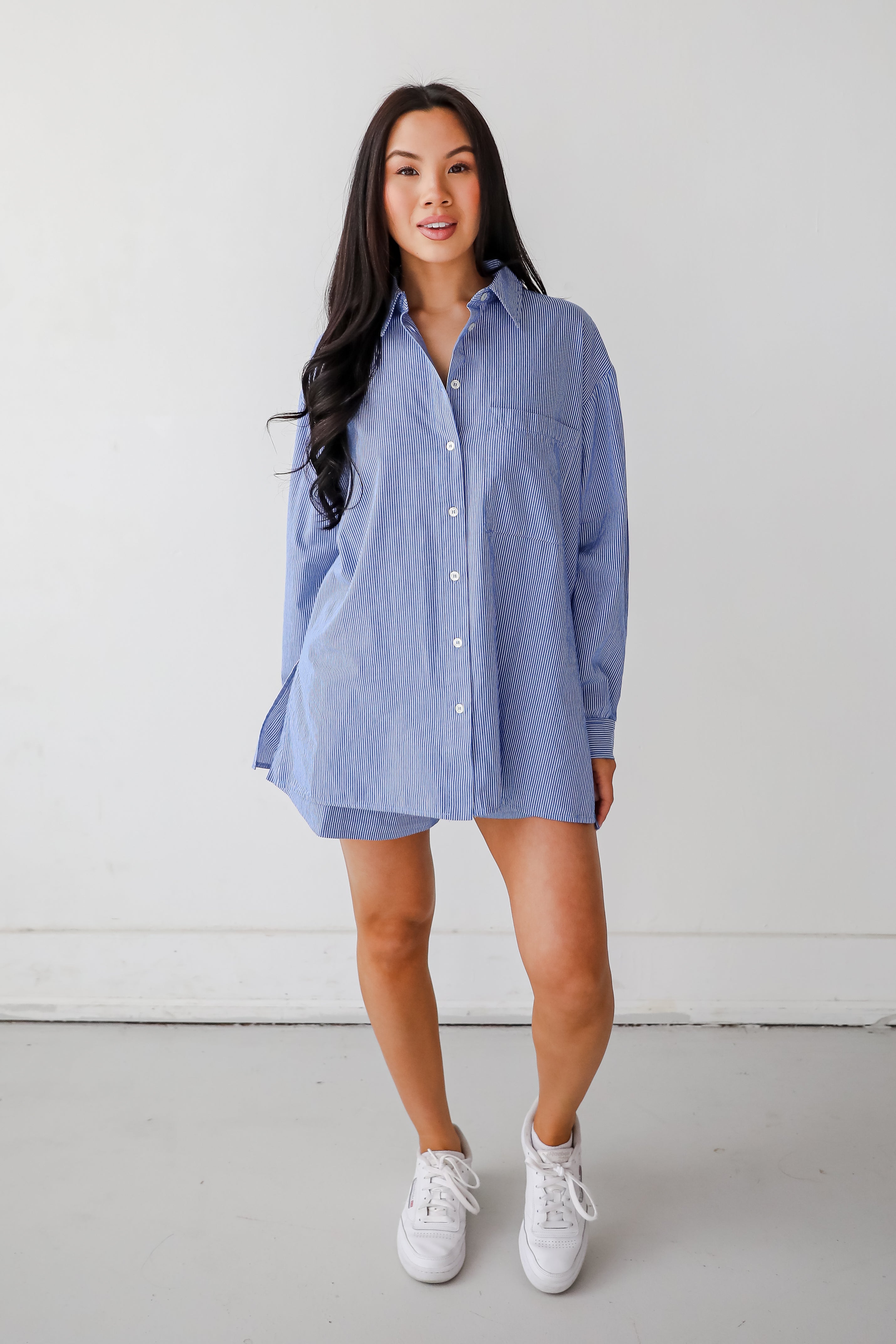 Vacation Sun Blue Striped Button-Up Blouse