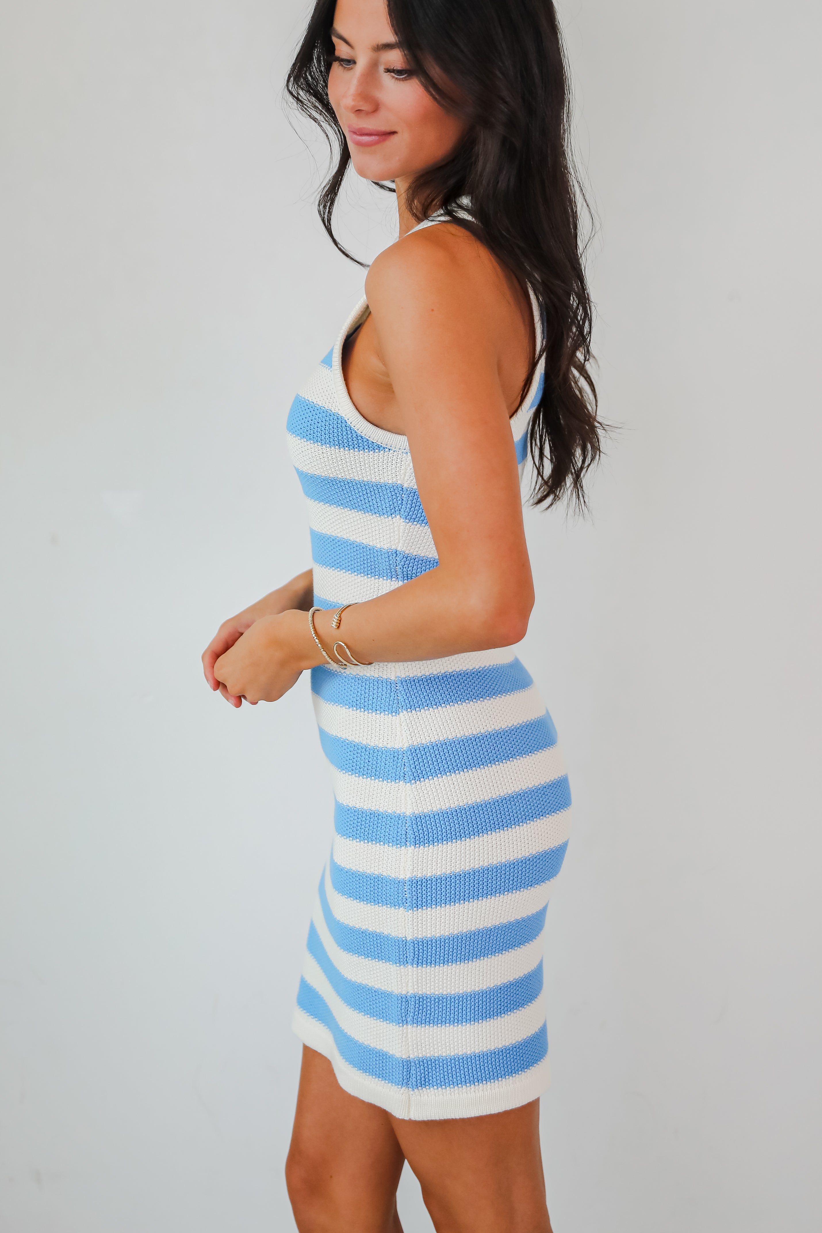 West Coast Blue Striped Knit Mini Dress