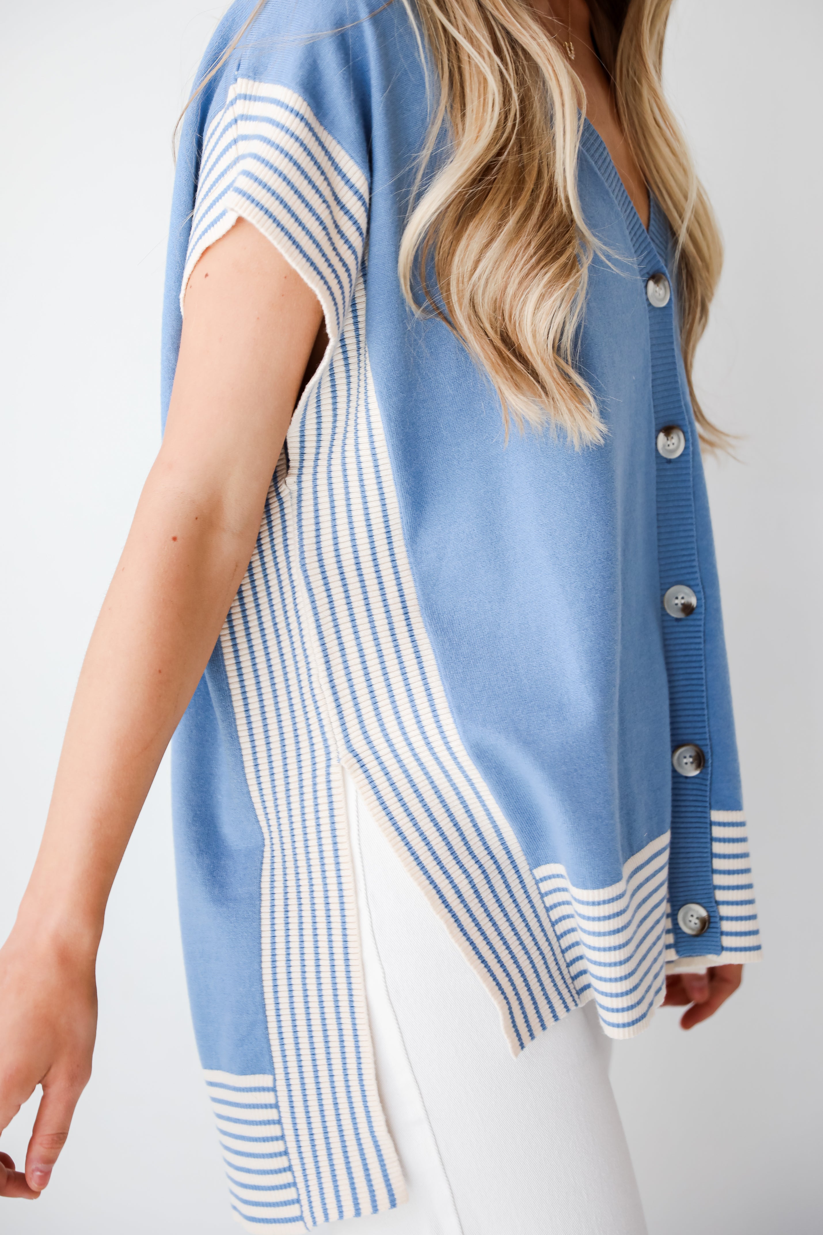 cute Blue Striped Oversized Knit Top